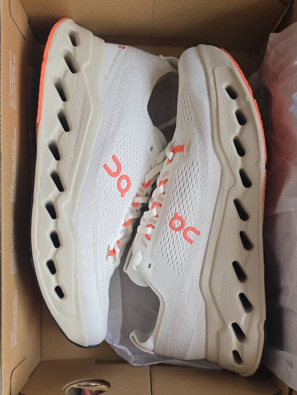 On Running Cloudsurfer Max Lightweight Running Shoes in White with Coral Accents